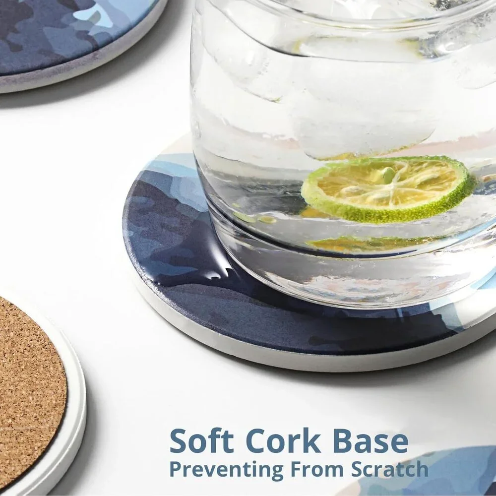 Coasters Set of 6 Absorbent Drink Coasters with Holder, Watercolor Marble Sandst